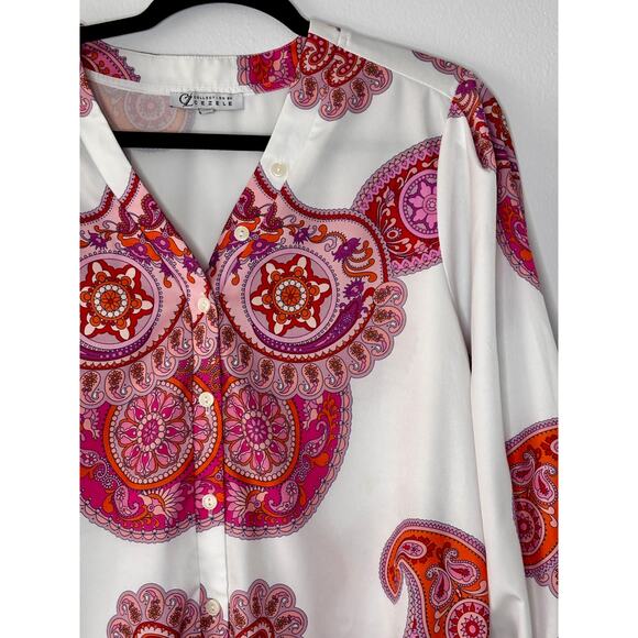 Collection by Cezele Paisley Hot Pink Orange Flowy Top Button Down Small Size S - Picture 16 of 16